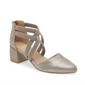 New EILEEN FISHER Juku Pump in Mica Silver Size 5 metallic Gray Strappy pump NIB